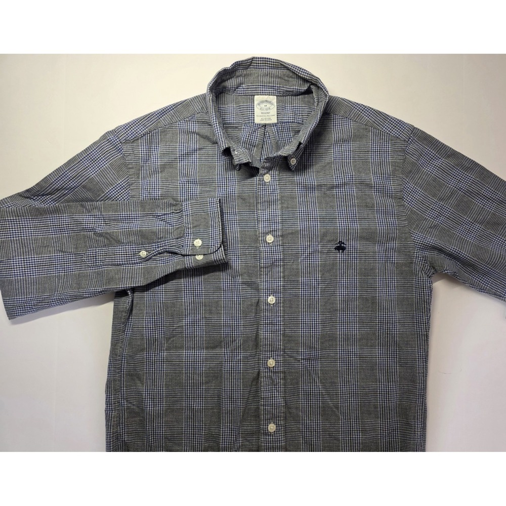 Brooks Brothers Regent‎ Mens Size M Blue Houndstooth Long Sleeve Button Down
